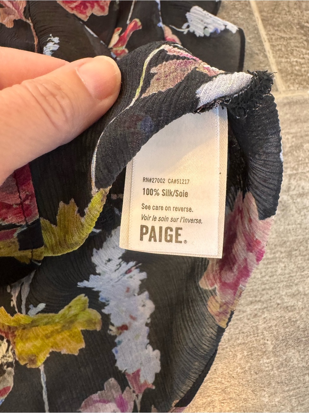 PAIGE Black Floral V-Neck Ruffle Sleeve Blouse, 100 percent silk - Picture 4 of 5